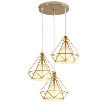 Lampada A Sospensione Industriale, 3 Luci Plafoniera Con Gabbia Di Diamante 25cm, Lampada E27 Per Soggiorno Sala Da Pranzo (oro)