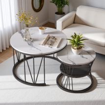 Rosahqnda - Juego De Mesa De Centro Moderna Anidada, Juego De Mesa Auxiliar De 2 Piezas, Tablero De Imitación De Mármol, Mesas De Centro Redondas, 