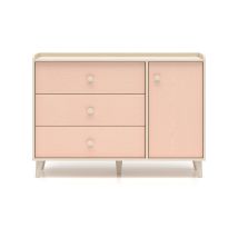 Cómoda Alycia 1 puerta 3 cajones – Madera contrachapada – Beige y rosa – 120 x 40 x 85 cm – 45 kg