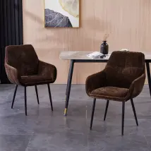 Furniture One - Set Of 2 Padded Dining Chair Stationary Task Chair - Brown