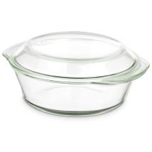 Plat à gratin rond avec couvercle – 2 L – Verre résistant à la chaleur – VIVALTO