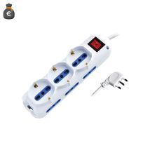 Multiprise 9 Prises: 6x 10/16a + 3x Schuko Bipasso, Câble 1.5m, Fiche Coudée 90° 16a, Interrupteur Lumineux, Blanc, Haute Puissance Seo