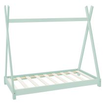 Ml-design - Cama Infantil Tipi Indio Verde Menta 70x140 Cm Con Somier Estructura Listones De Madera De Pino Maciza Forma De Casa Mobiliario Juego 