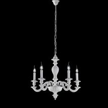 Bonetti Illumina - Leonardo - Schäbiger Weißer Holzkronleuchter 5 Lichter 117 - Ø53 - Bl180-5-bco