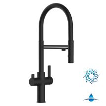 4 Wege Wasserhahn Küchenarmatur Spültischmischer, Schwarz Matt Mit 360° Schwenkbarem Auslauf, Abnehmbare 2 Strahl Handbrause, Flex-schlauch Oben In 