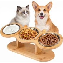 Surélevée Bol Chat Gamelle Chat Avec 3 Bols En Acier Inoxydable, Hauteur Réglable–support Pour Eau Et Nourriture Adaptée Aux Chats Et Petits Chiens