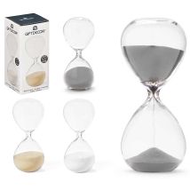 Reloj de arena 15 cm – Cristal y arena – Colores neutros: blanco-transparente, gris-transparente, marrón/beige-transparente