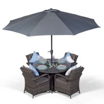 Arizona Round 4 Seater Patio Dining Set With Ice Bucket Drinks Cooler - Grey