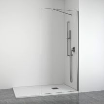Bellobath - Paroi De Douche Frontale À Panneau Fixe - Transparente - Profilés Gunmetal - Bras Articulé - Largeur Adaptable 118-120 Cm - Haut 195 Cm