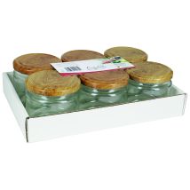 Schraubdeckelglas für Marmeladen – 6er Tray – Durchmesser 8,2cm – Holzdekor – Spülmaschinenfest