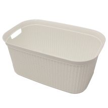 Jvl - Knit Design Loop Plastic Rectangular Linen Washing Basket With Handles, Ivory