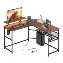 Eckschreibtisch In L-form, Led-gaming-computertisch Mit Monitorständer, Braun, Mondeer