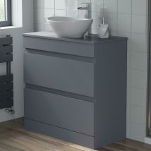 Bathroom Grey Gloss Vanity Unit Countertop Wash Basin 800mm With 410mm Oval Basin
