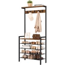 Coat Stand, Coat Rack With Shoe Storage, Industrial Hall Tree, Large Hall Stand, 5 Removable Hooks, Wood Accent Top Shelf, Entryway Storage Shelf, 