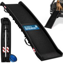 Cadoca Rampa Para Perros Coche Plegable 90 Kg Compacta 156x40 Cm Asa De Transporte Barra De Seguridad Reflectores Bebedero Perro Gato Cinta 
