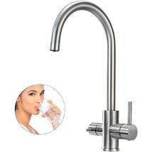 3 Wege Küchenarmatur Küche Wasserfilter Wasserhahn Für Trinkwasser Küchenspüle Mischbatterie Küche 360° Drehbar Küchenarmatur-gebürstetes Silber - 