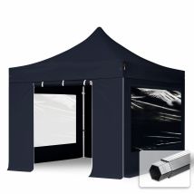 3x3 M Faltpavillon Professional Alu 40mm, Seitenteile Mit Panoramafenstern, Schwarz
