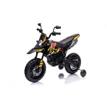 Moto Elettrica Per Bambini Aprilia Rx-125 Small 12v Cross Sedili In Pelle Luci Led Bluetooth Sospensioni A Molla Giallo