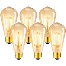 Bleosan - Juego De 6 Bombillas Led Edison Vintage E27 De 6w - Bombilla De Filamento St64 2200k Blanco Cálido - Equivalente A Una Bombilla 