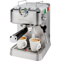 ProfiCook Espressomaschine 1100 W – 1,5 Liter – Edelstahloptik – Cappuccino, Espresso, Kaffee