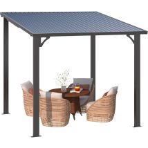 Yodolla - Pergola 2.4m X 2.4m, Lean To Pergolas Outdoor Metal Harodtop & Wall-mounted Heavy Duty Gazebo With Galvanized Steel Roof