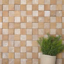 Wanda Collection - Parement Mural Carrés Pierre Et Teck Beige 55x20 Cm