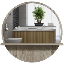 Kleankin - Round Mirror For Wall Makeup Mirror With Shelf Grey Wood Effect