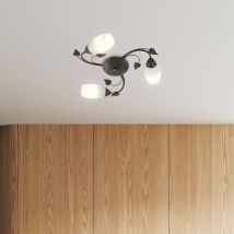 Nowa - Plafoniera 3 Faretti Plafoniera Lampada Da Soggiorno Foglie Di Vetro Color Ruggine, Metallo, 3x Prese E14, Dxh 50x14 Cm
