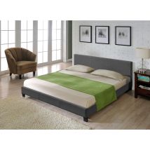 [corium] - Struttura Letto Matrimoniale A Testiera Alta 180x200 Cm Rivestimento In Tessuto Grigio Scuro Corium