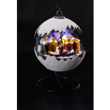 Ad Trend Palla Paesino Invernale Natale Con 16 Led D 20 Cm H 24 Cm Bianco