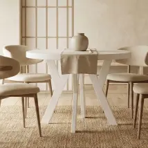 Table De Salle À Manger Ronde Extensible Pero, Style Loft, Scandinave, Diamètre : 120 / 220 Cm, Couleur : Blanc