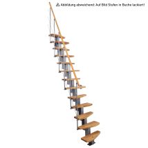 Minka Mittelholmtreppe Quatro Geradelaufend In Buche Auf Walnuss Gebeizt, Uk Grau Mit 299cm Geschosshöhe