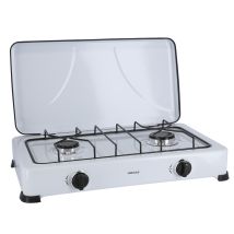 Cocina de gas esmaltada blanca 2 fuegos – 610 x 345 x 120 mm – Ideal para camping y uso exterior