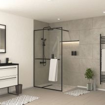 Aurlane - Mampara De Ducha 120x200cm - Negro Mate - Perfile, Toallero Y Estante