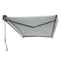 Canopée Store Banne Motorisé Gris Et Blanc Semi Coffre 3 X 2.5m – Store Rétractable Pour Terrasse, Balcon & Jardin – Manivelle À Gauche – Aluminium Et