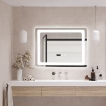 Pro.tec - Espejo De Pared Con Led Casoli Para Baño Antivaho Reloj Aluminio + Cristal 60 X 80 X 3,5 Cm - Plateado [ ]