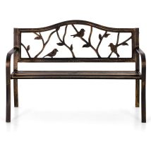 Phi Villa Garden Bench Metal Steel Frame 2-3 Seater Outdoor Bench With Floral Cast Iron Backrest For Park, Garden And Patio Bronze