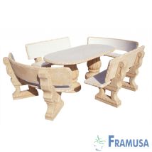 Conjunto comedor ovalado de hormigón para jardín – Mesa 194 cm – 4 bancos – Diseño elegante y funcional