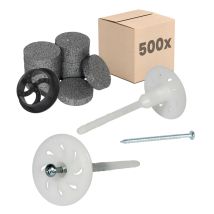 Protektor Dämmstoff-schraubdübel Für Fassadendämmung Mit Verzinkter Stahlschraube - 18cm, 500 Dübel + 600 Rondelle + 1 Fräser, Weiß