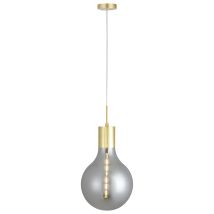 Hängelampe Laugo 30x50 cm Smoky – Tulpe aus geblasenem Glas – 160 cm – rauchig – goldene Verzierungen