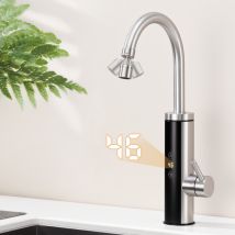 Robinet De Cuisine Brossé Électrique – Puissance & Température Réglables, Mitigeur Led Chauffe-eau Instantané, Connexion Rapide, Rotatif 360° En Inox