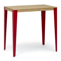 Mesa Alta Lunds 60x160x110 Cm Roja Rectangular En Madera De Pino Maciza Acabado Natural.