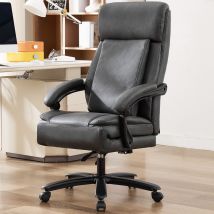 Dyhome Fauteuil Chaise Bureau En Cuir Pu Avec Coussin D'Assise Pliable, Appui-tête Et Soutien Lombaire, Gris
