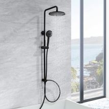 Columna De Ducha Sistema De Ducha Negro Sin Grifería, Set De Ducha Efecto Lluvia Con Rociador Redondo De 22 Cm Y Teleducha 3 Modos, Regulable En 