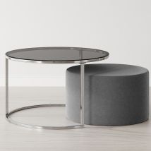 Roomee - Silver Frame Nesting Coffee Table With Ottoman Nest Of Tables