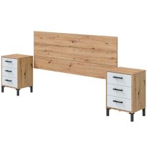Cabecero + 2 Mesitas 3 Cajones Cabezal Y Mesitas Moderno Lúmina En Blanco Artik Y Roble Nodi 240x101x33 Cm