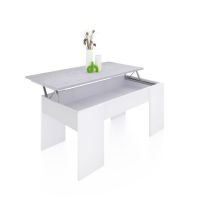 Duehome - Mesa De Centro Elevable Vita Blanco Artik (blanco Mate) - Gris Cemento 50cm (ancho) X 45cm (alto)