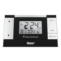 Mebus – 51059 – Funkwecker digital mit LCD-Anzeige, Snooze-Funktion, 2 Alarmzeiten, Schwarz, Silber – 75 mm, 120 mm