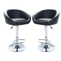 Tabouret de bar – Structure en acier – Assise en cuir écologique – Hauteur réglable – Noir
