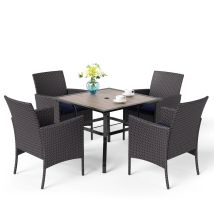 5 Piece Outdoor Patio Garden Furniture Set With 4 Pe Rattan Chairs And Steel Frame Square Table With Umbrella Hole Garden Table And Chairs Patio 